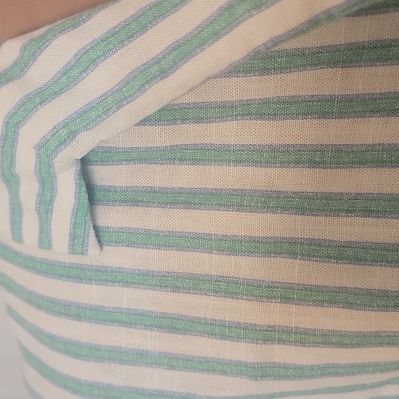 Draper James Green, Blue, White Striped Linen Button Down Front Bodysuit Size L - Picture 2 of 9